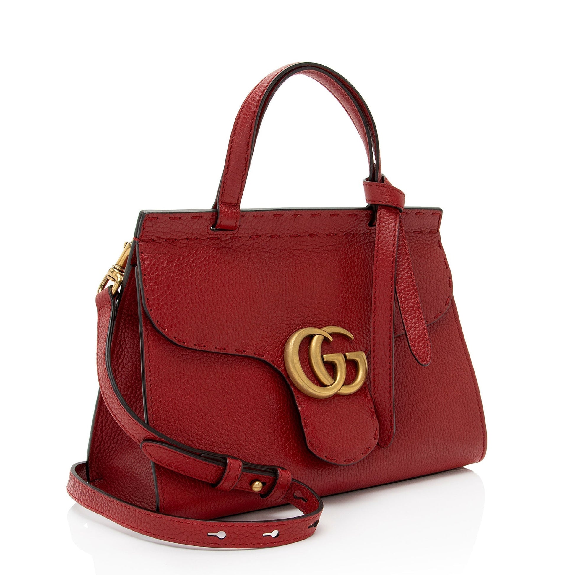 Gucci Pebbled Leather GG Marmont Mini Top Handle (SHF-CZXc44) Rovelle Bags