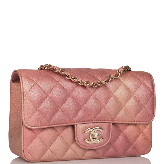 Chanel Mini Rectangular Flap Bag Pink Ombre Metallic Lambskin Light Gold Hardware Rovelle Bags