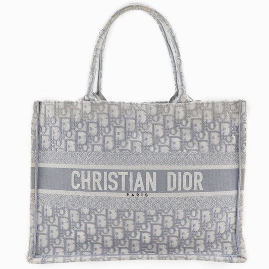 Christian Dior Tote Bag cotton Light gray Embroidery Oblique Book Tote Medium Women Rovelle Bags