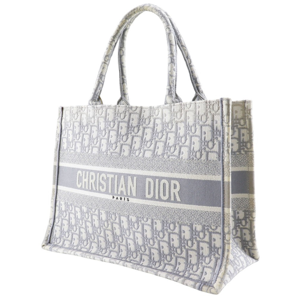Christian Dior Tote Bag cotton Light gray Embroidery Oblique Book Tote Medium Women Rovelle Bags