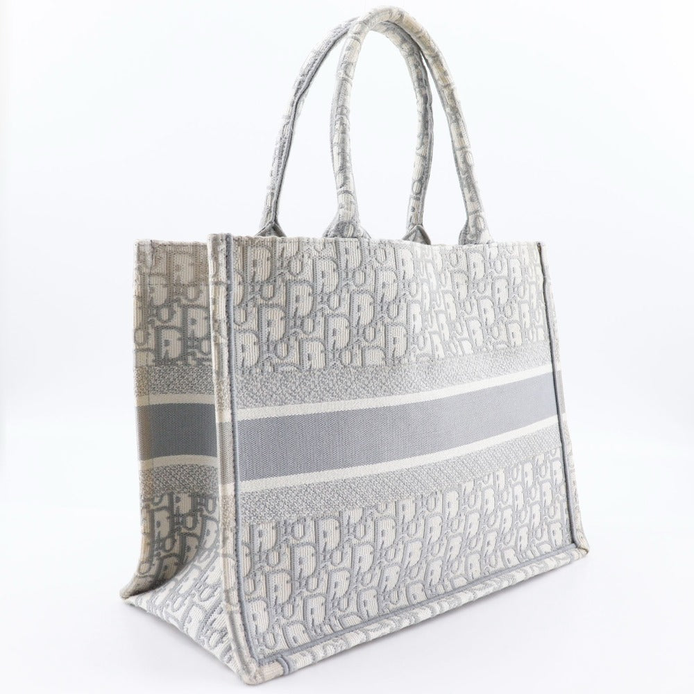 Christian Dior Tote Bag cotton Light gray Embroidery Oblique Book Tote Medium Women Rovelle Bags