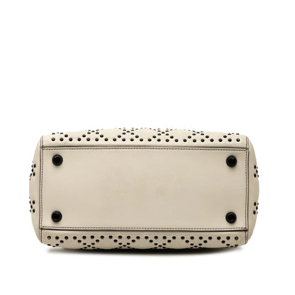 White Dior Medium Lambskin Cannage Studded Supple Lady Dior Satchel Rovelle Bags