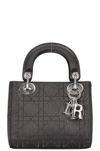 Christian Dior Mini Lady Dior Bag Cannage Strass Satin Black Rovelle Bags