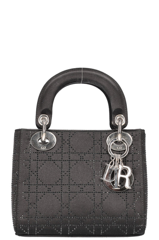 Christian Dior Mini Lady Dior Bag Cannage Strass Satin Black Rovelle Bags