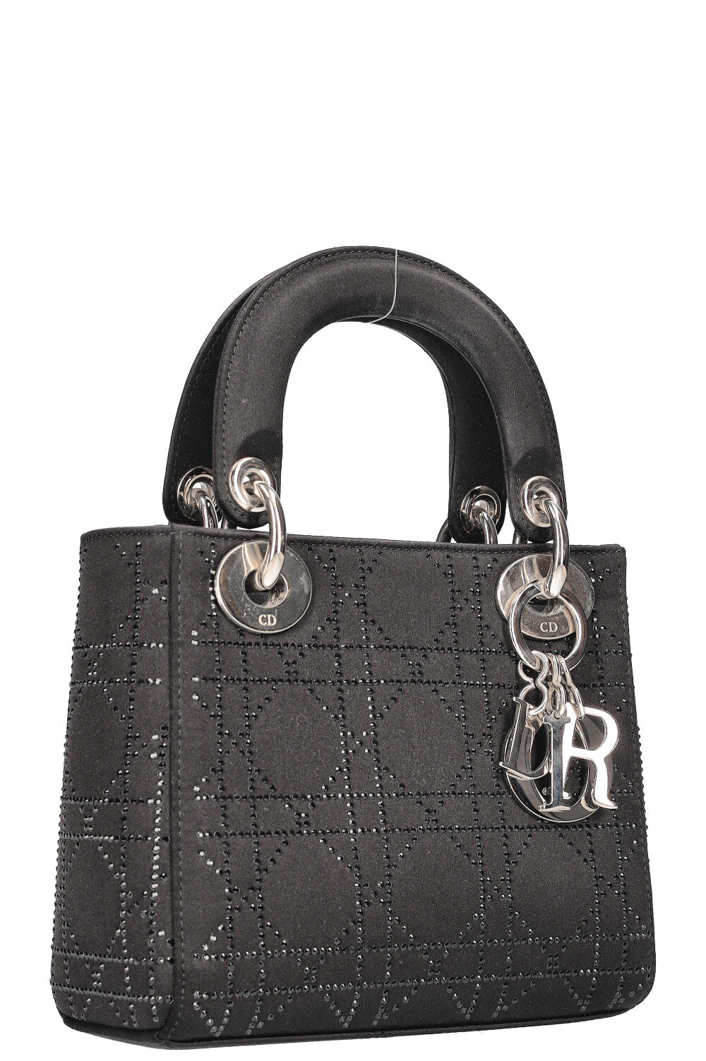 Christian Dior Mini Lady Dior Bag Cannage Strass Satin Black Rovelle Bags