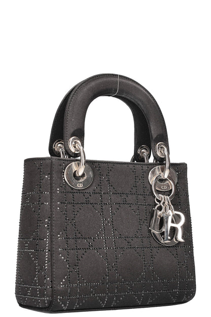 Christian Dior Mini Lady Dior Bag Cannage Strass Satin Black Rovelle Bags