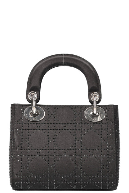 Christian Dior Mini Lady Dior Bag Cannage Strass Satin Black Rovelle Bags