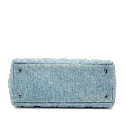 Blue Dior Medium Denim Cannage Acrylic Handles Lady Dior Satchel Rovelle Bags