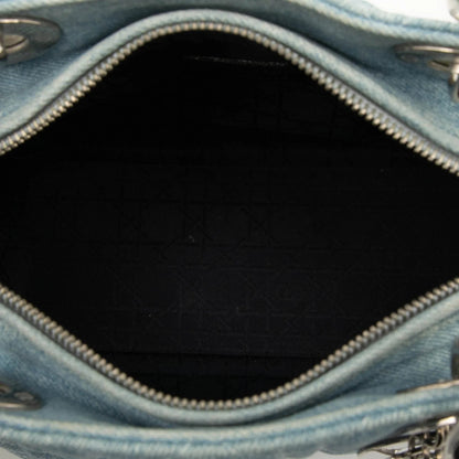 Blue Dior Medium Denim Cannage Acrylic Handles Lady Dior Satchel Rovelle Bags