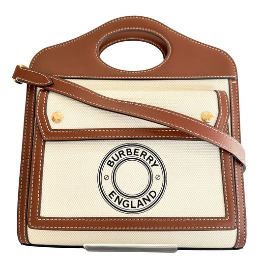 BURBERRY Handbag Canvas, Calfskin Brown white 2WAYShoulder Pocket bag Women