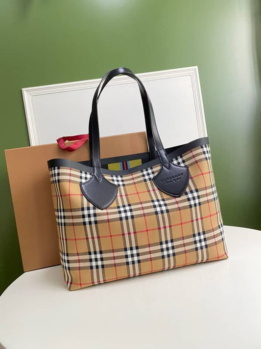 Burberry Giant Reversible Check Black Tote Bag