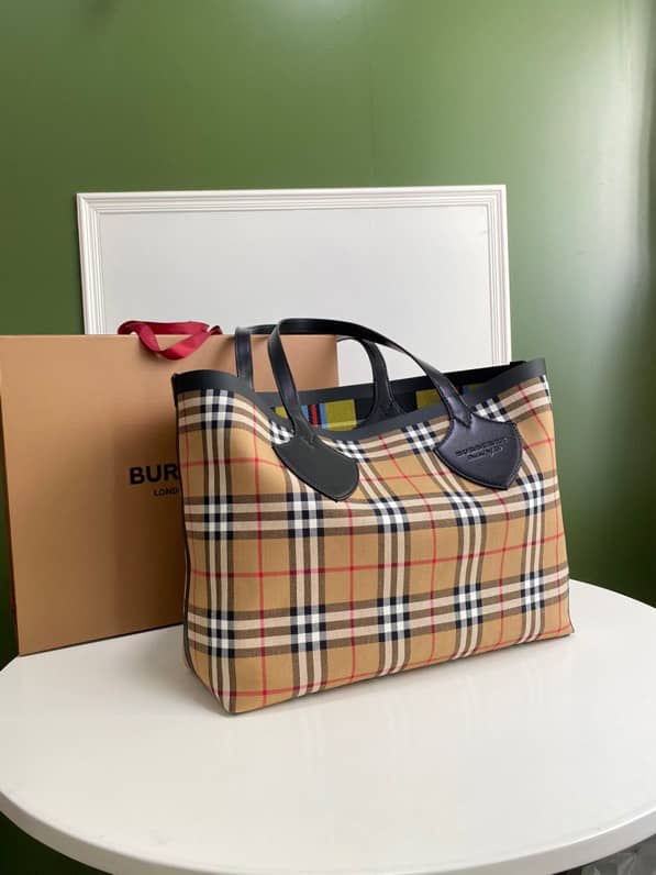 Burberry Giant Reversible Check Black Tote Bag