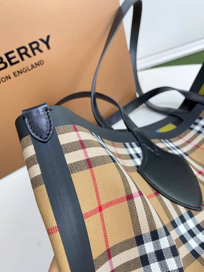 Burberry Giant Reversible Check Black Tote Bag
