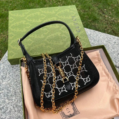 GUCCI CRYSTAL GG LIZARD JACKIE MIMI BAG