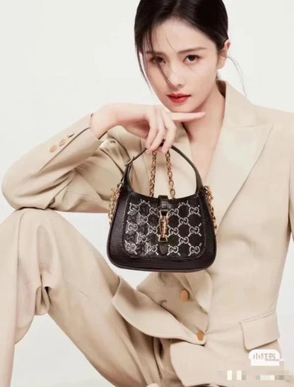 GUCCI CRYSTAL GG LIZARD JACKIE MIMI BAG
