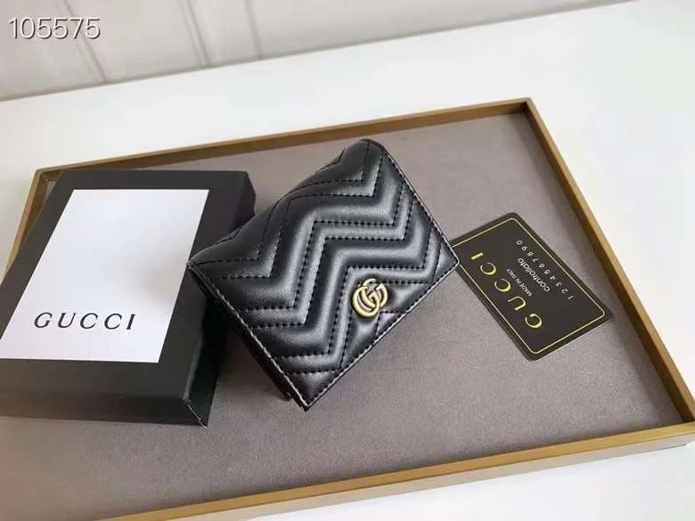 Gucci Marmont GG Matelasse Leather Card Case Wallet Black