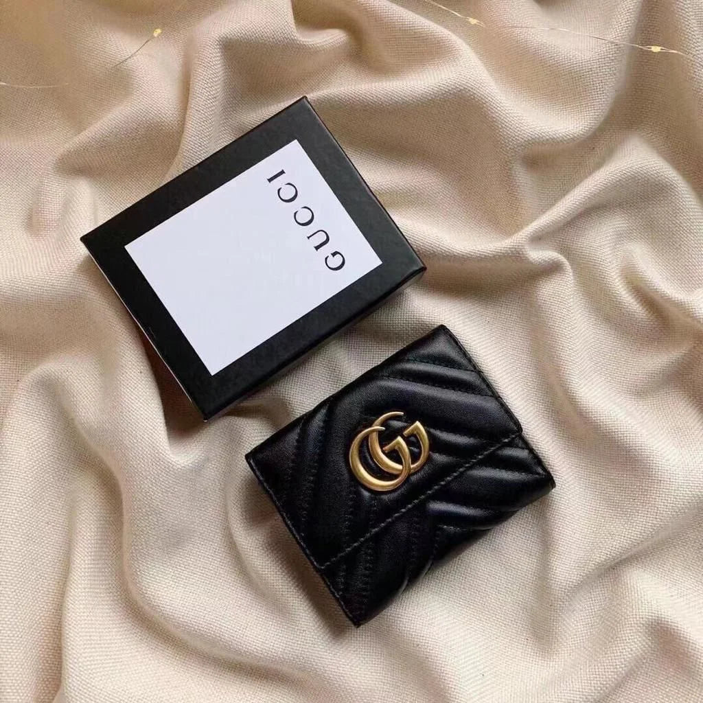 Gucci Marmont GG Matelasse Leather Card Case Wallet Black