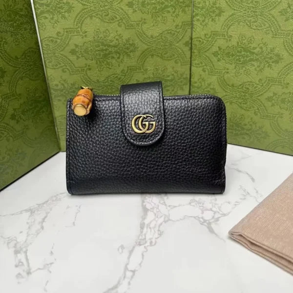 Gucci Leather Bamboo GG Marmont Compact Wallet