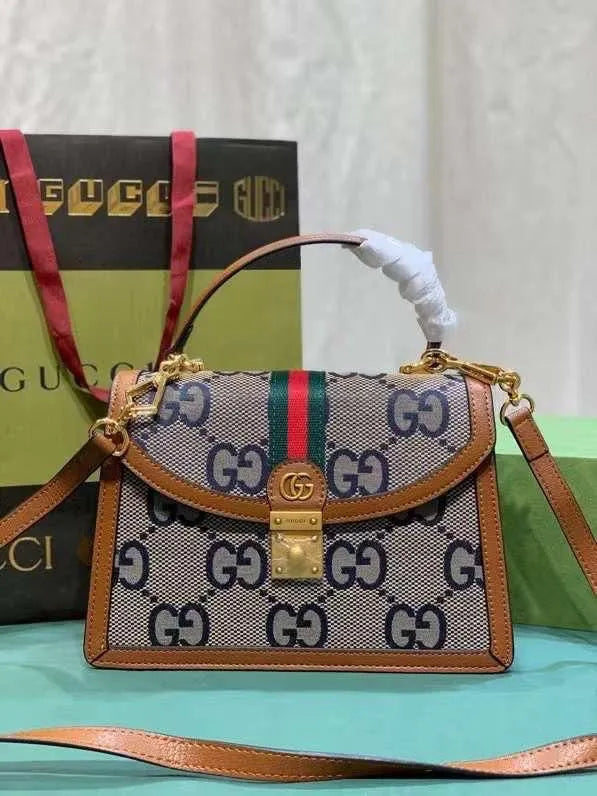 Gucci Genuine Leather Shoulder Diagonal Woman Crossbody Bag Red Green Stripe