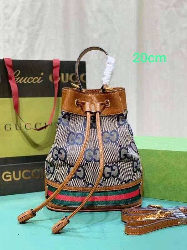 Gucci High Quality Leather Bucket Cross-Body Drawstring Hand Bag