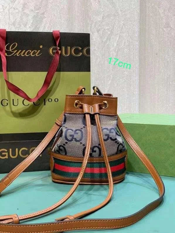 Gucci High Quality Leather Bucket Cross-Body Drawstring Hand Bag