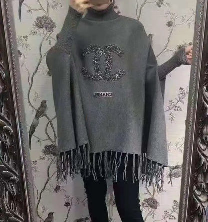 Chanel Logo Printed Poncho Shawl