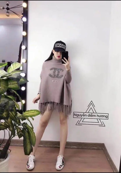 Chanel Logo Printed Poncho Shawl