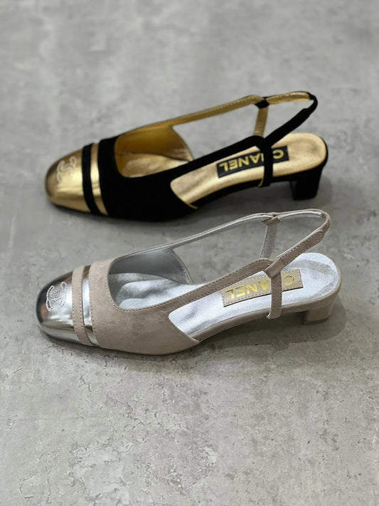 Chanel Metallic Leather and Grosgrain Cap Toe