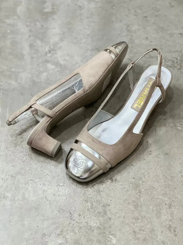 Chanel Metallic Leather and Grosgrain Cap Toe