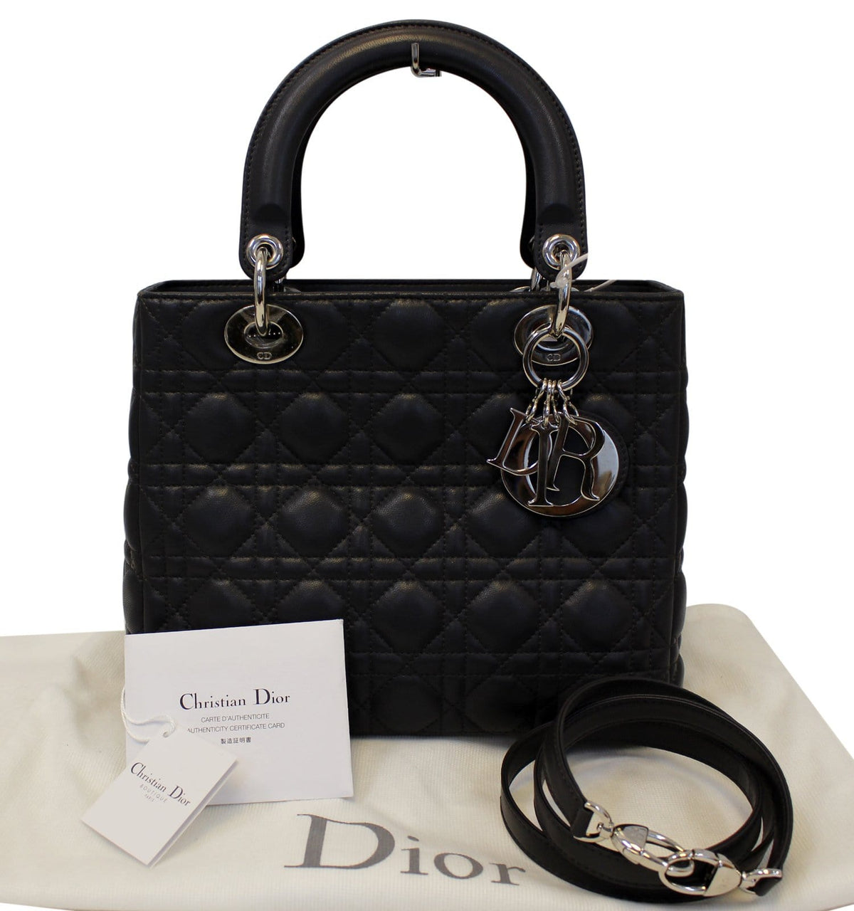 CHRISTIAN DIOR Cannage Quilted Lambskin Leather Lady Dior Medium Bag Rovelle Bags