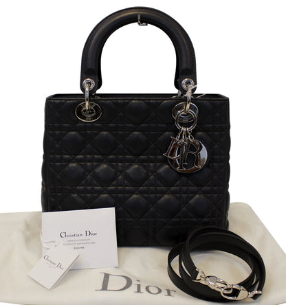 CHRISTIAN DIOR Cannage Quilted Lambskin Leather Lady Dior Medium Bag Rovelle Bags