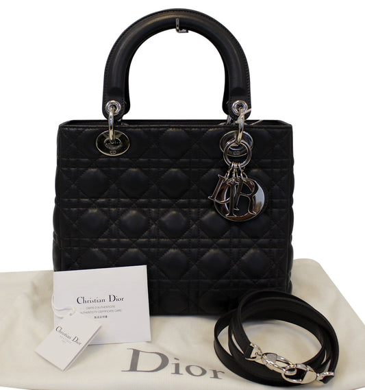 CHRISTIAN DIOR Cannage Quilted Lambskin Leather Lady Dior Medium Bag Rovelle Bags