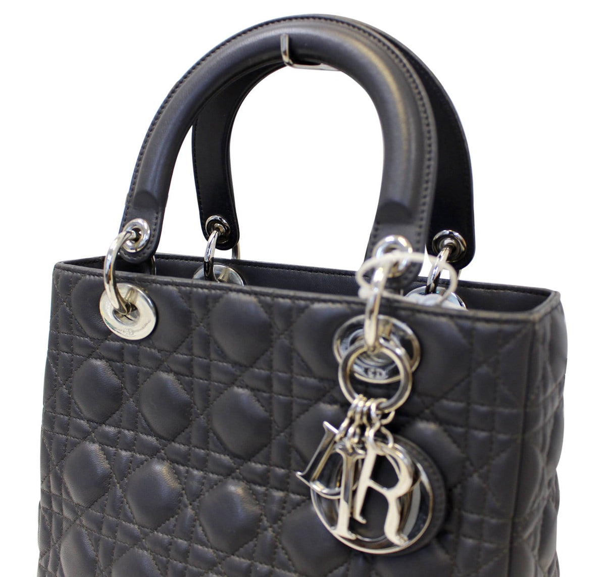 CHRISTIAN DIOR Cannage Quilted Lambskin Leather Lady Dior Medium Bag Rovelle Bags