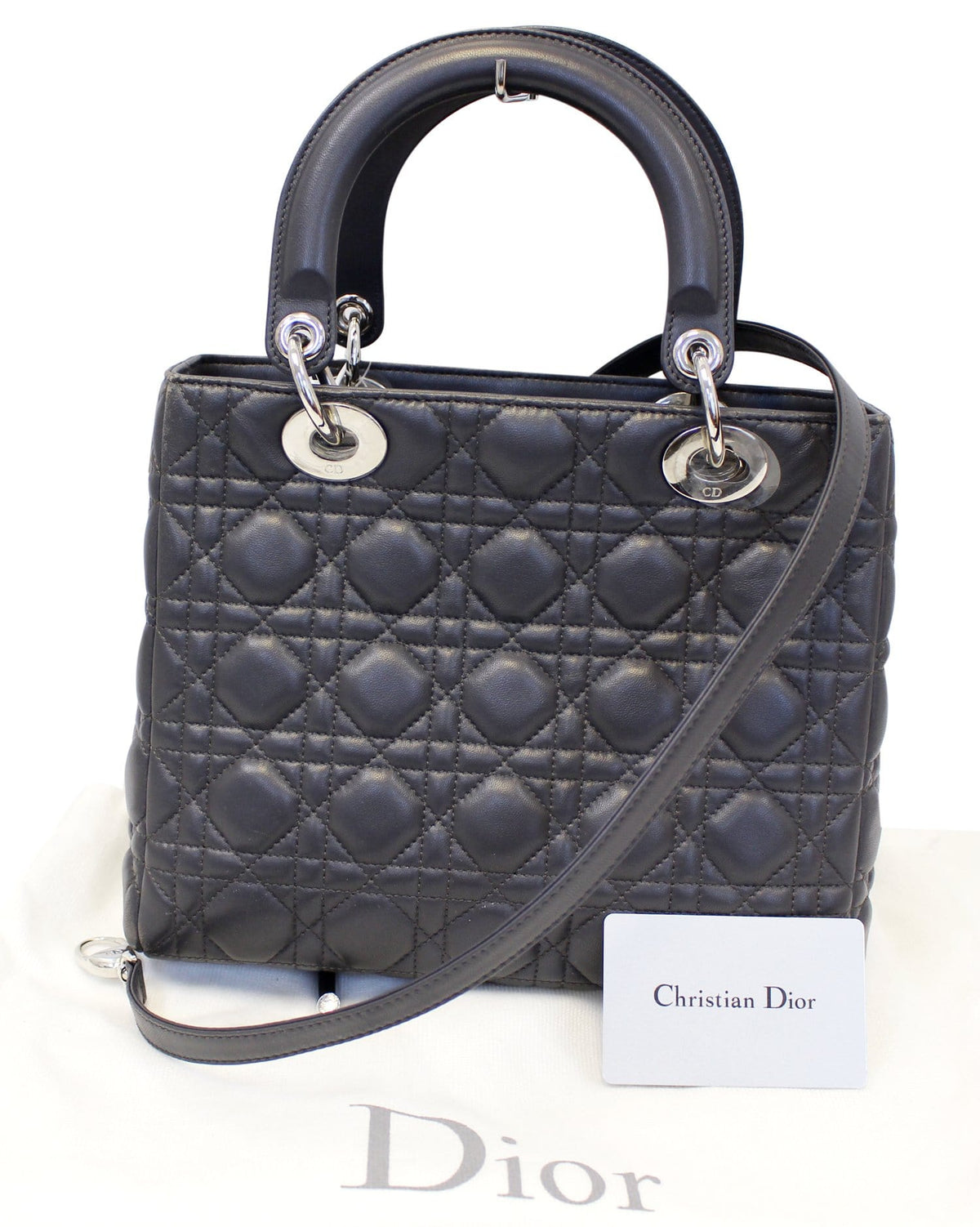 CHRISTIAN DIOR Cannage Quilted Lambskin Leather Lady Dior Medium Bag Rovelle Bags