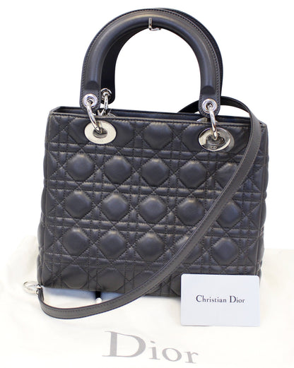 CHRISTIAN DIOR Cannage Quilted Lambskin Leather Lady Dior Medium Bag Rovelle Bags
