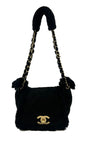 Chanel Black Suede Shearling Small Accordion Flap Bag Rovelle Bags