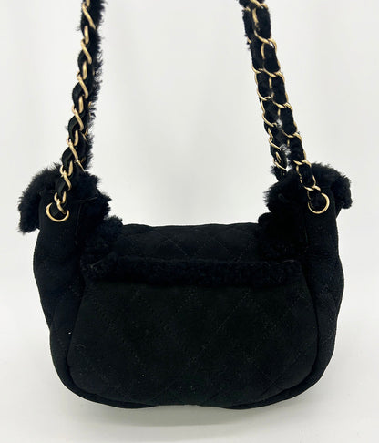 Chanel Black Suede Shearling Small Accordion Flap Bag Rovelle Bags