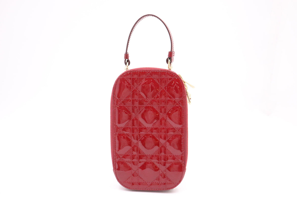 Dior Call in Dior Phone Bag in Red Cannage Patent Leather Rovelle Bags