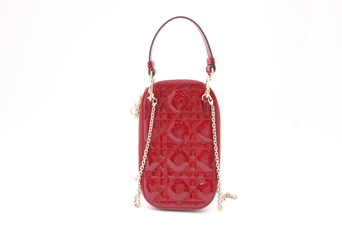 Dior Call in Dior Phone Bag in Red Cannage Patent Leather Rovelle Bags