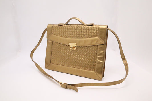 Bottega Veneta Briefcase in Gold Intrecciato Leather