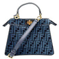 FENDI Peekaboo I SEE U Small Chenille FF Vitello Seta Satchel Bag Blue Rovelle Bags