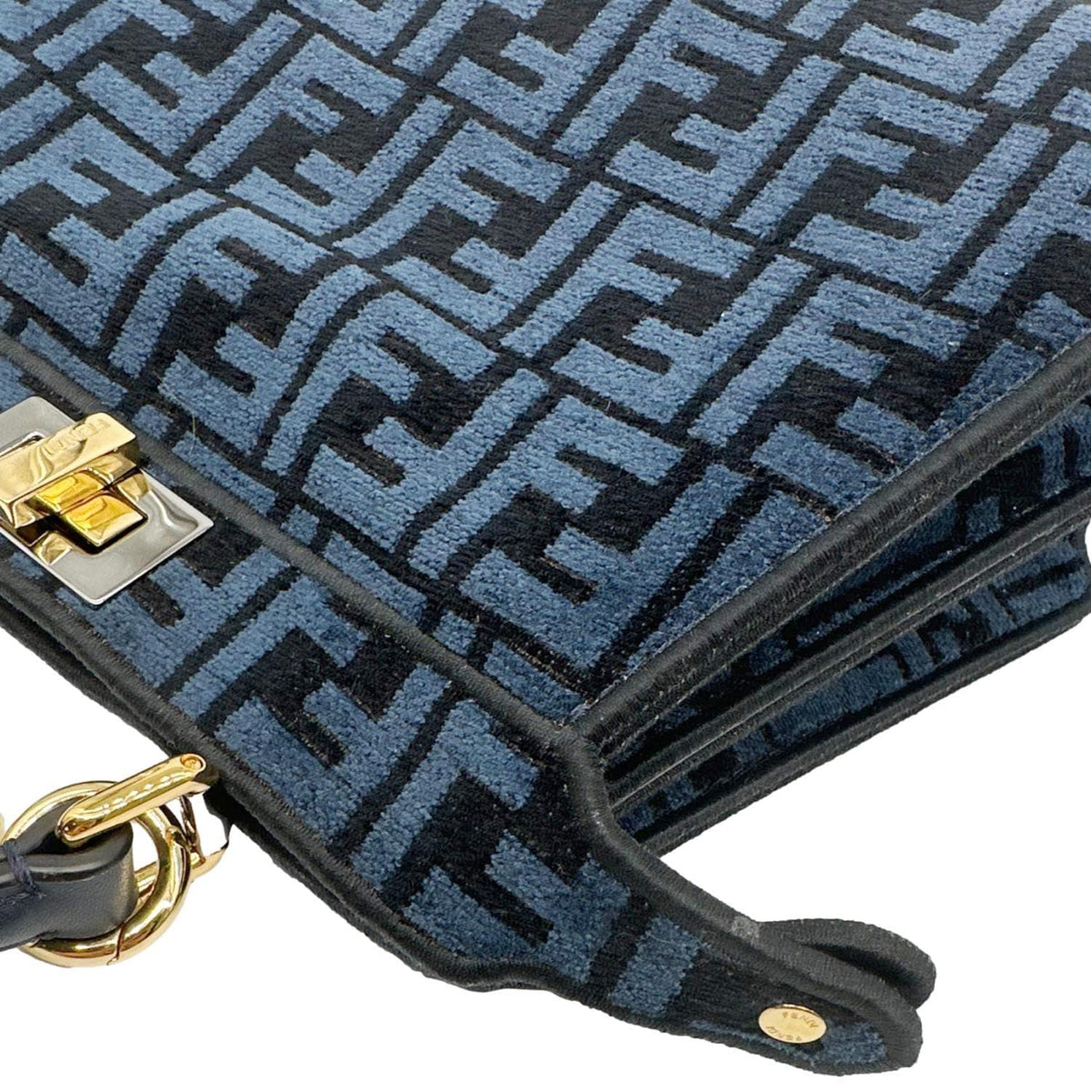 FENDI Peekaboo I SEE U Small Chenille FF Vitello Seta Satchel Bag Blue Rovelle Bags