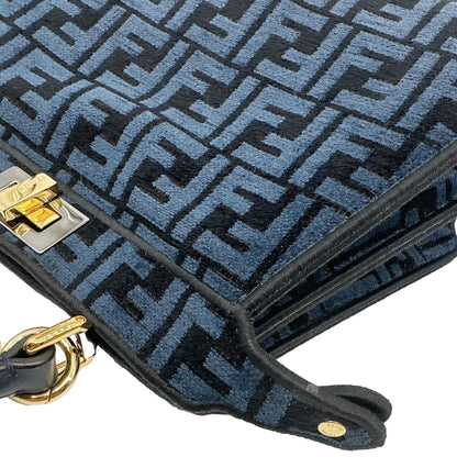 FENDI Peekaboo I SEE U Small Chenille FF Vitello Seta Satchel Bag Blue Rovelle Bags