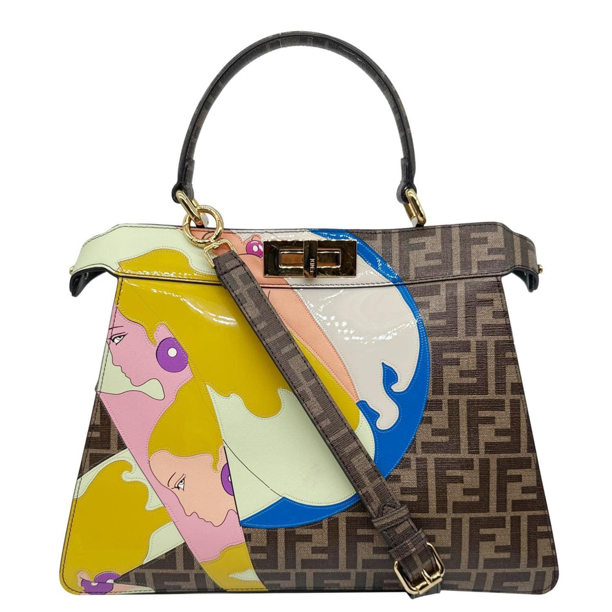 FENDI x Antonio Lopez Peekaboo I See U Medium Zucca Canvas Crossbody Bag Dark Brown Rovelle Bags