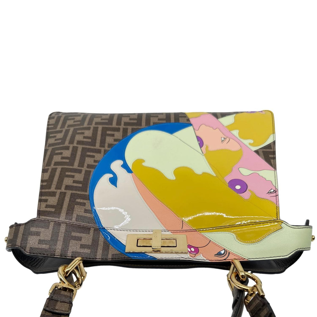 FENDI x Antonio Lopez Peekaboo I See U Medium Zucca Canvas Crossbody Bag Dark Brown Rovelle Bags