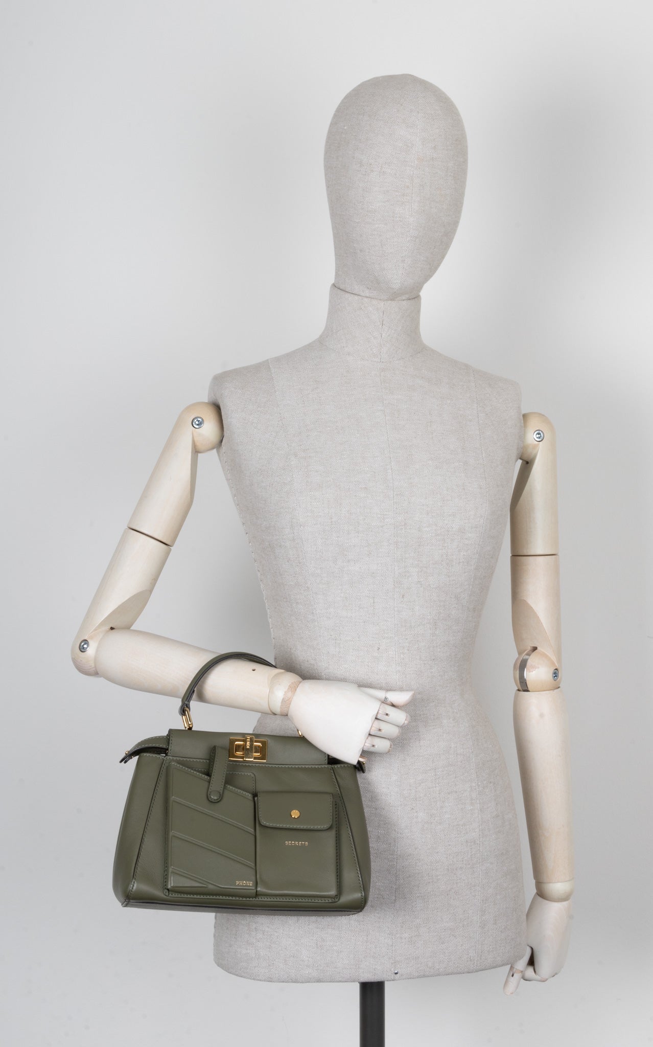 FENDI Mini Peekaboo Pocket Leather Green Rovelle Bags