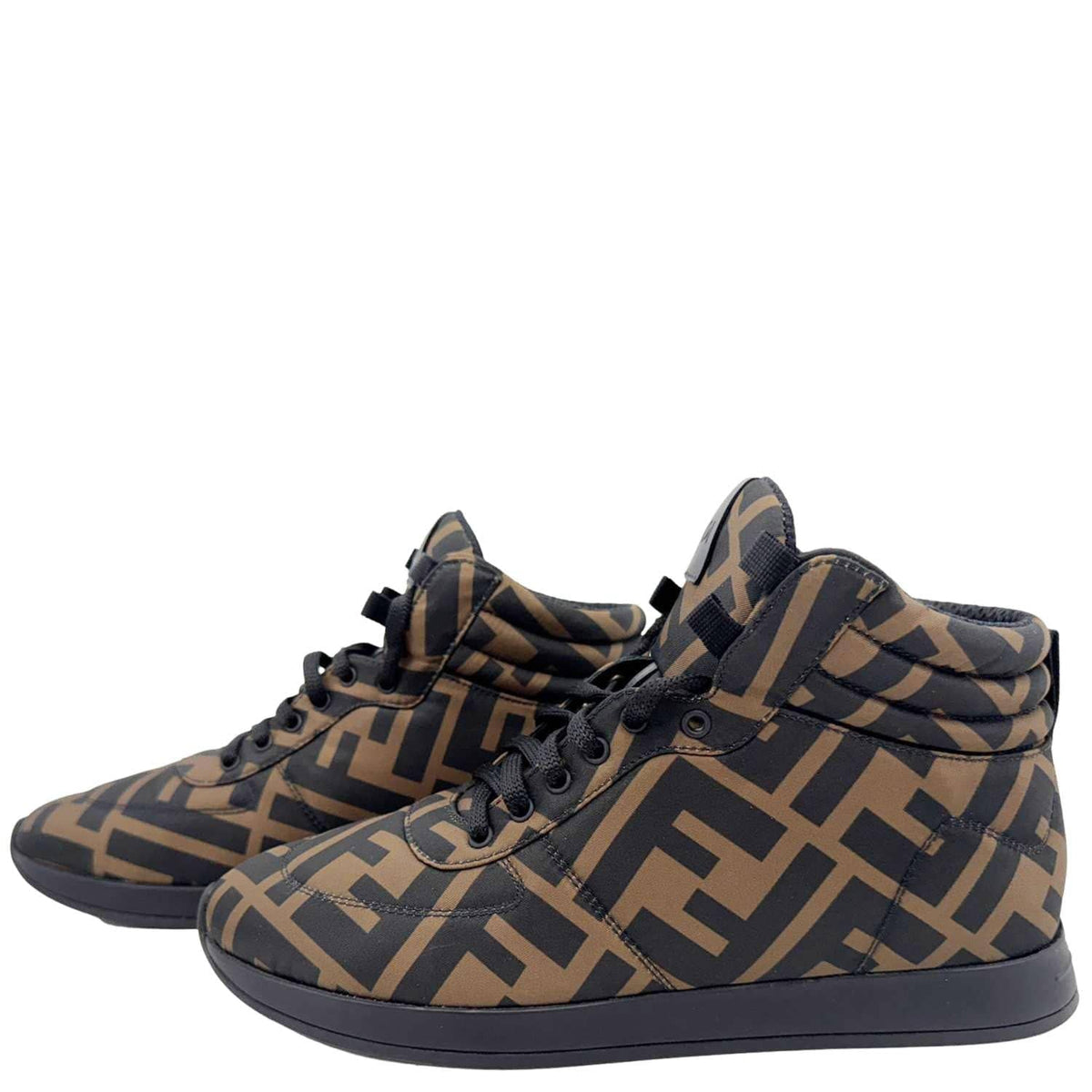 FENDI High Top FF Quilted Zucca Nylon Sneakers Size 38 Brown Rovelle Bags