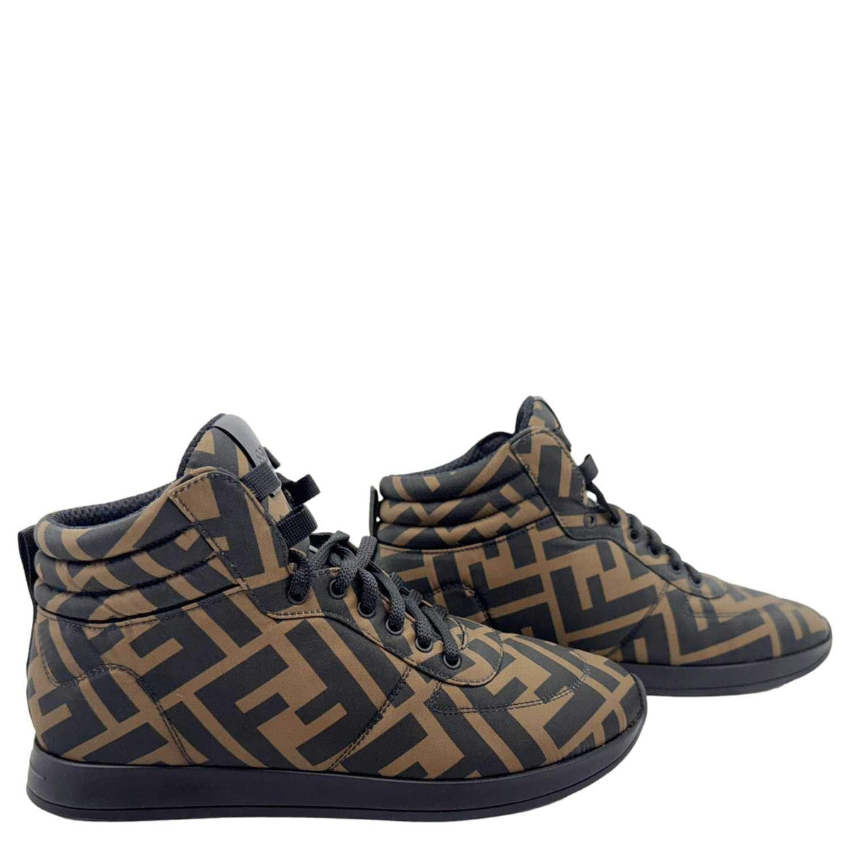 FENDI High Top FF Quilted Zucca Nylon Sneakers Size 38 Brown Rovelle Bags
