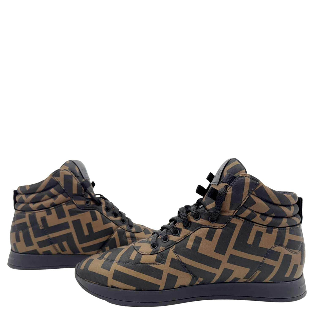 FENDI High Top FF Quilted Zucca Nylon Sneakers Size 38 Brown Rovelle Bags
