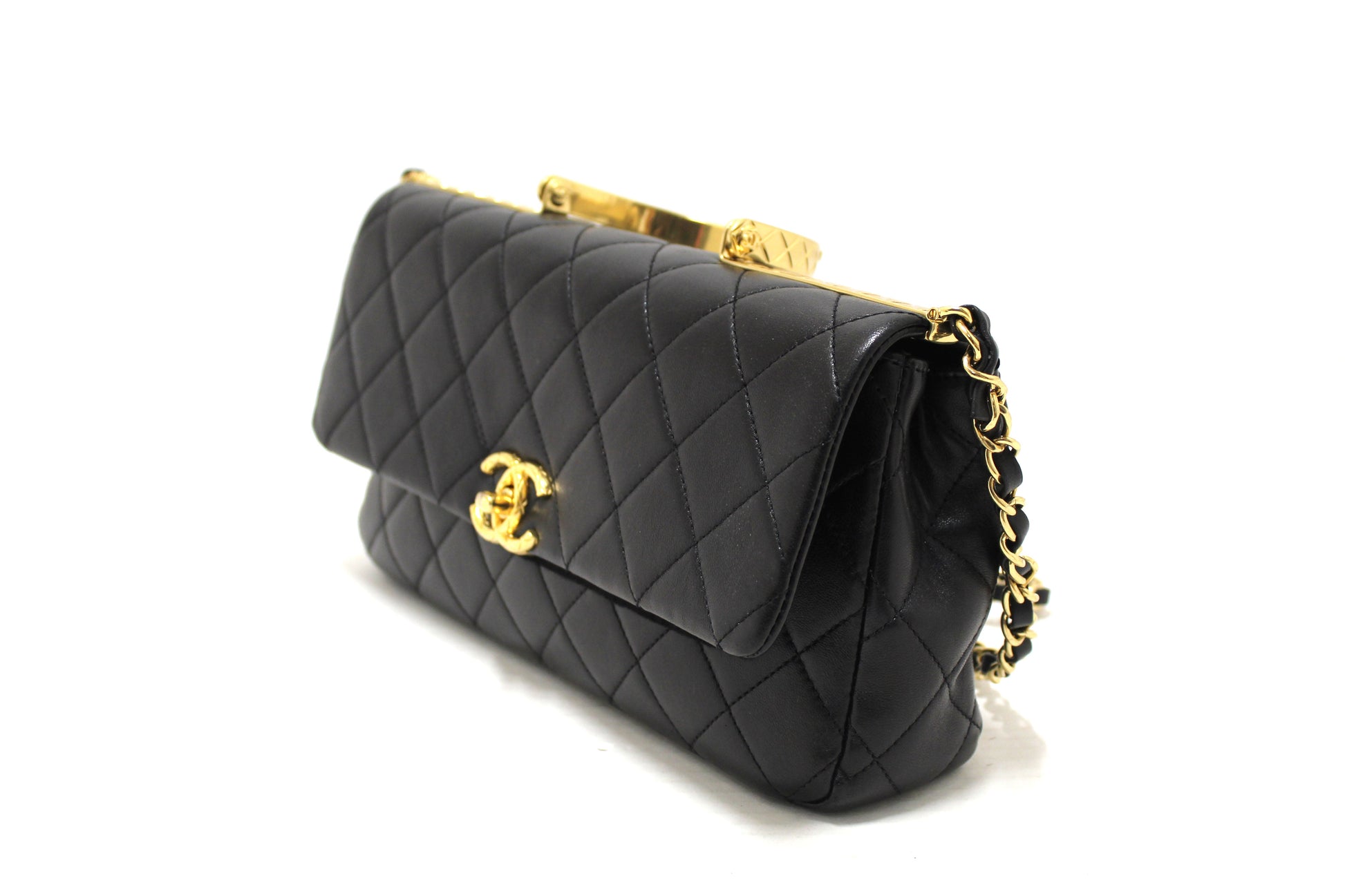 Chanel Black Calfskin Leather Large Flap Bag with Handle Rovelle Bags
